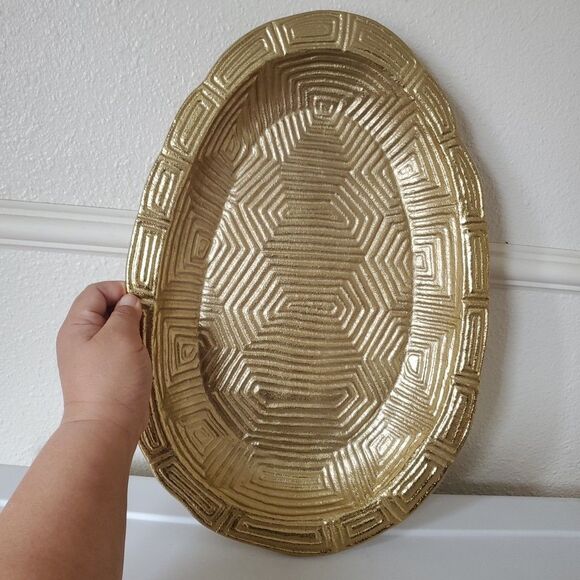 Gold Tone Metal Decorative Home Decor Wall Hanging Art Oval Platter Threshold - Picture 2 of 16